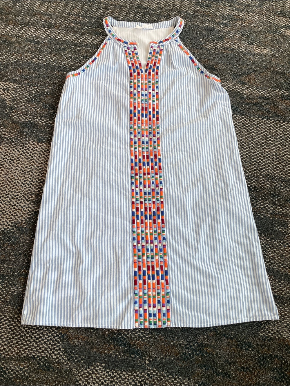 THML Striped Embroidered Dress‎ Blue White Women's Size Small Sleeveless GUC